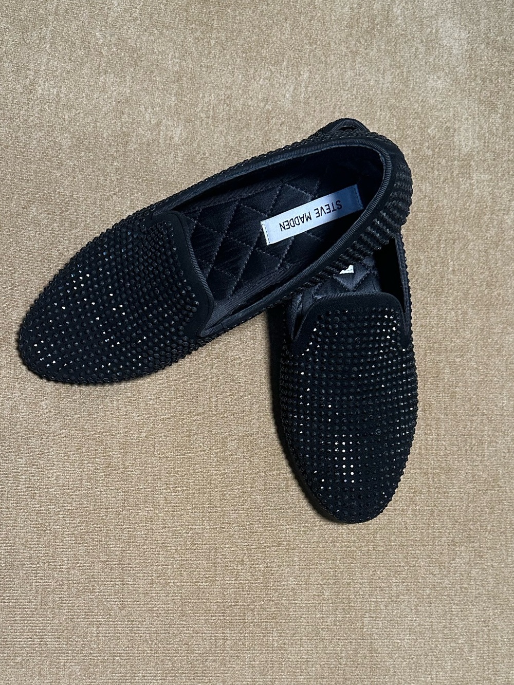 Steve Madden Black Crystal-Studded Slip-On Loafers